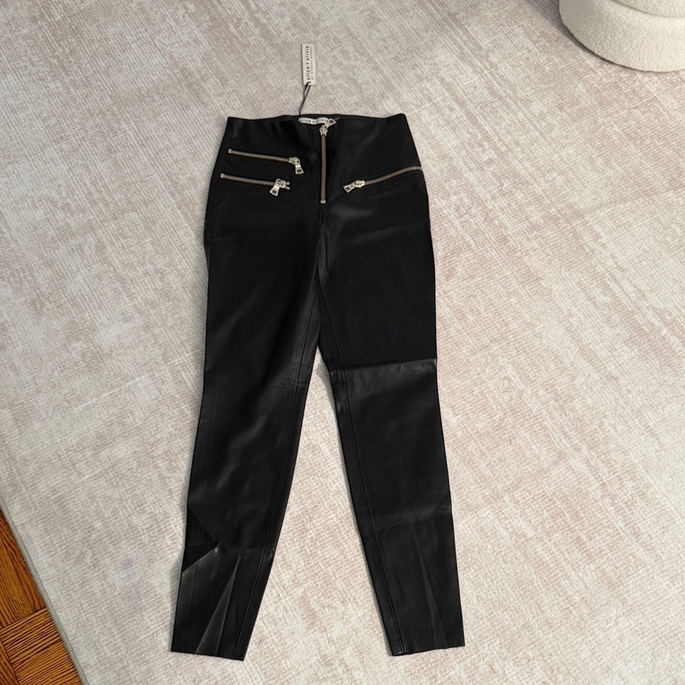 Alice + Olivia Black Leather Pants with Zipper Accents size 4 Black